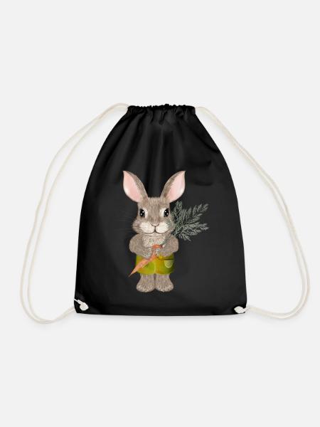 cute rabbit with carrot and shorts - Drawstring Bag - black