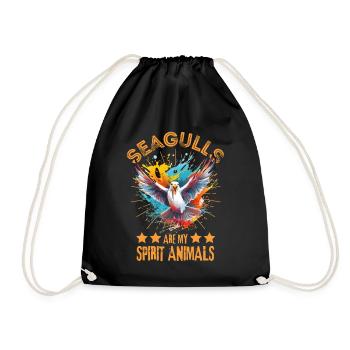 Colorful seagull paint blobs paint splashes - Drawstring Bag - black - Front