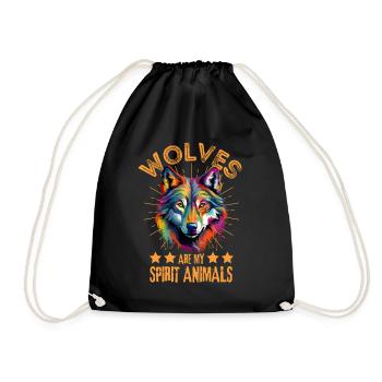 Colorful wolf paint splash blobs of paint - Drawstring Bag - black - Front