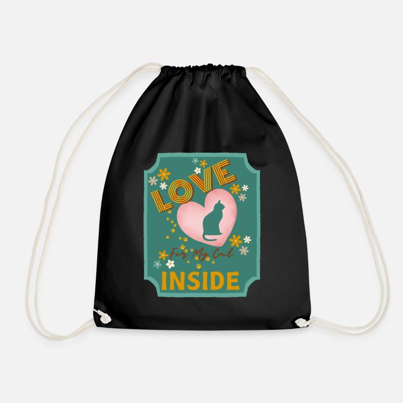 Love Inside My Cat Heart Design - Drawstring Bag - black