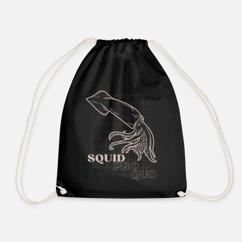 Squid Pro Quo Line Art Grid - Drawstring Bag - black