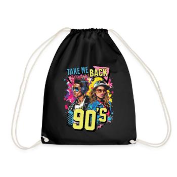 90s 90er Jahre Musik Bunt Party Karneval Kostüm - Turnbeutel - Schwarz - Vorne