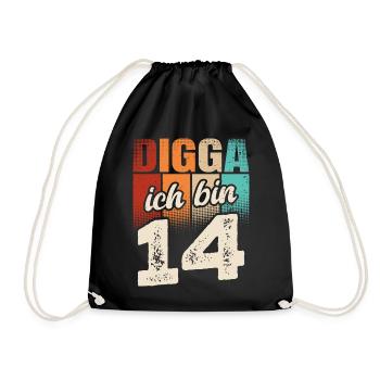 Digga Ich Bin 14 Jahre 14. Geburtstag - Turnbeutel - Schwarz - Vorne