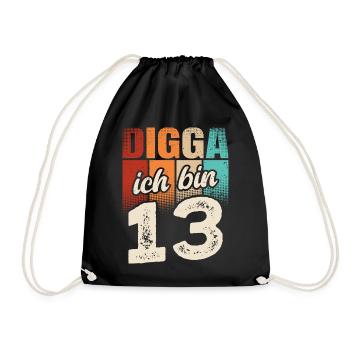 Digga Ich Bin 13 Jahre 13. Geburtstag - Turnbeutel - Schwarz - Vorne