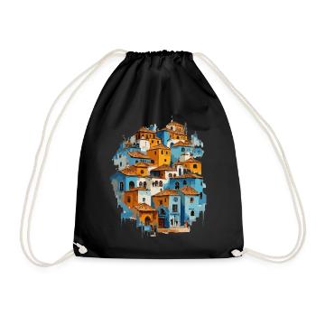 Blue Village with Orange Roof Tiles - Drawstring Bag - black - Front