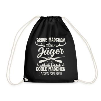 Jäger Mädchen Jagen Selber Hirsch Jagd Jägerin - Turnbeutel - Schwarz - Vorne