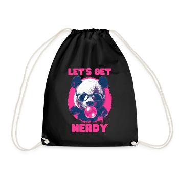 Panda with glasses and pink chewing gum - Drawstring Bag - black - Front