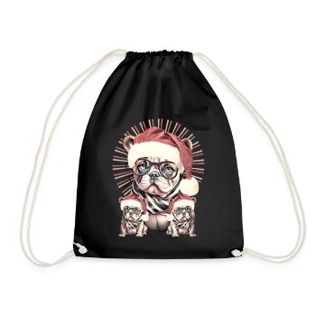 Weihnachtsbulldog mit Brille - Turnbeutel - Schwarz - Vorne