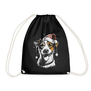 Jack Russell Terrier mit Weihnachtsmütze und Stern - Turnbeutel - Schwarz - Vorne