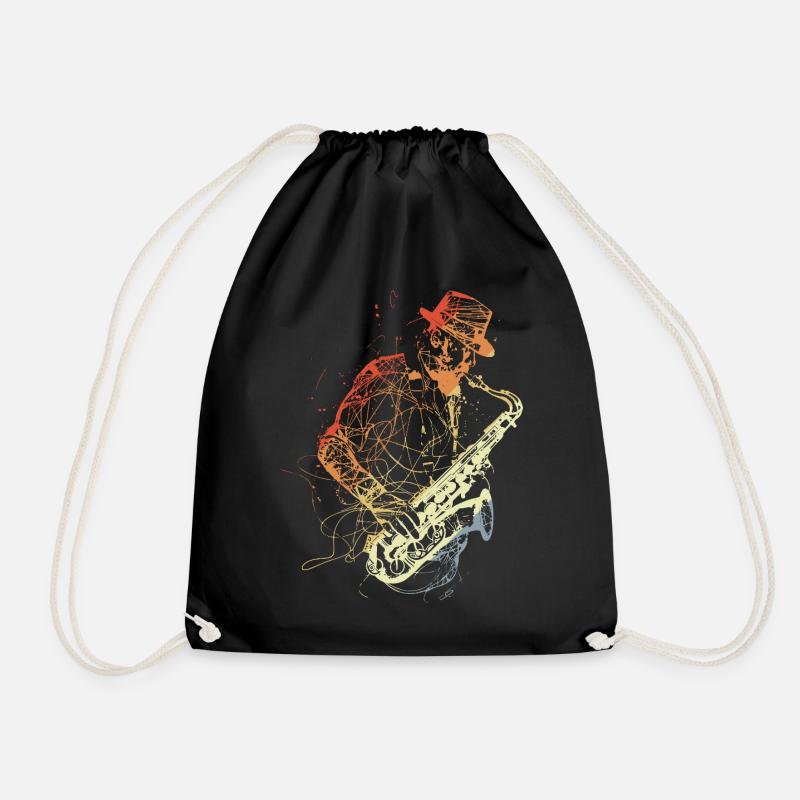 Retro Saxophonspieler Zeichnung - Turnbeutel - Schwarz