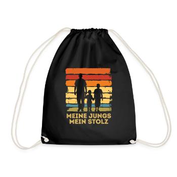 Father with two sons vintage Father's Day - Drawstring Bag - black - Front