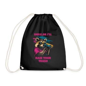 Raccoon with sunglasses and camera - Drawstring Bag - black - Front