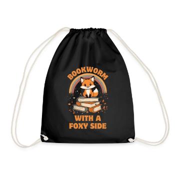 Cute Fox with Books Funny Saying - Drawstring Bag - black - Front