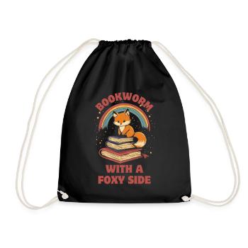 Cute Fox with Books - Drawstring Bag - black - Front