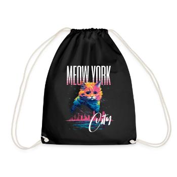 New York City Katze Meow Stadt Skyline Amerika USA - Turnbeutel - Schwarz - Vorne