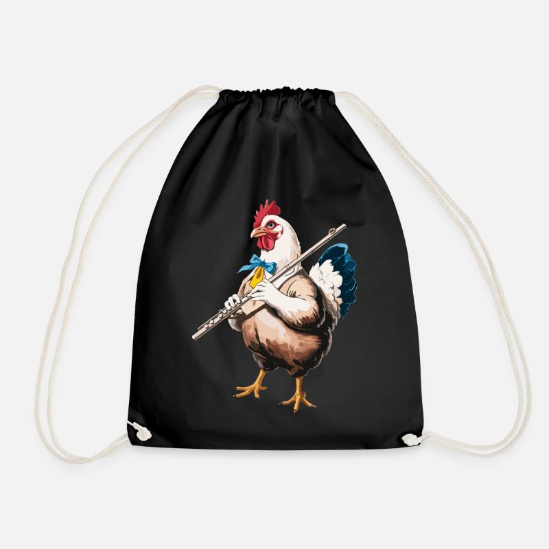 Lustiges Huhn mit Querflöte - Turnbeutel - Schwarz