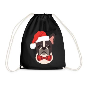French Bulldog mit Weihnachtsmütze Minimalistisch - Turnbeutel - Schwarz - Vorne