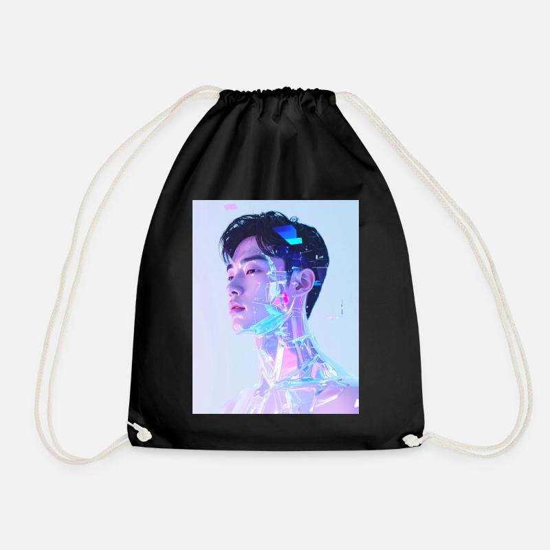Holographic Neon Portrait - Drawstring Bag - black