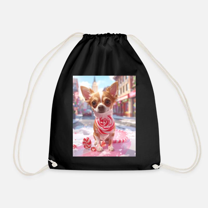 Candy Pup with Candy Cane - Drawstring Bag - black