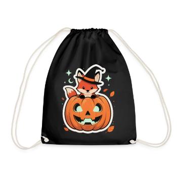 Süßer Halloween Fuchs im Kürbis mit Hexenhut - Turnbeutel - Schwarz - Vorne