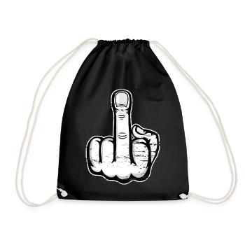 Middle finger stinky finger design white used - Drawstring Bag - black - Front