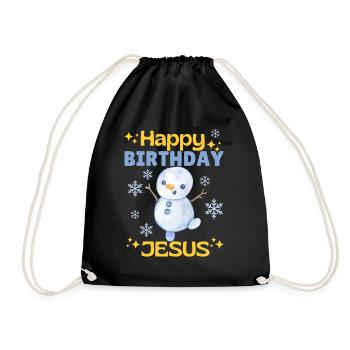 Happy Birthday Jesus Snowman – Cute - Drawstring Bag - black - Front