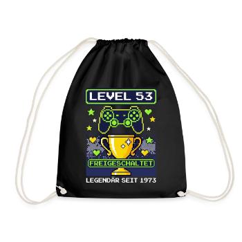 1973 Level 53 Unlocked Gamer Birthday Vintage - Drawstring Bag - black - Front