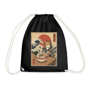 Kawaii Gamer Shiba Gaming with Ramen Bowl Süß - Turnbeutel - Schwarz - Vorne