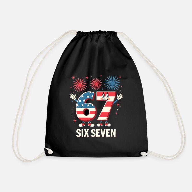 US Flag 67 Memes Six Seven - Drawstring Bag - black