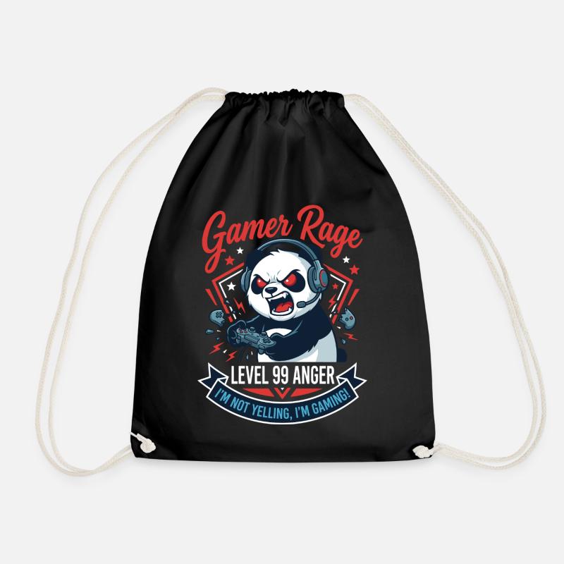 Gamer Panda Level 99 Rage - Drawstring Bag - black
