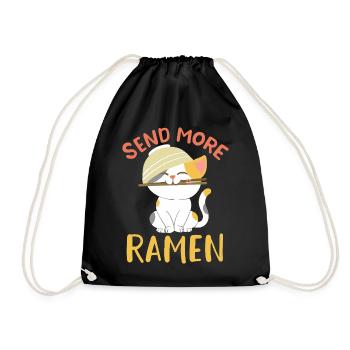 Send More Ramen Cute Kawaii Cat Noodle Art - Drawstring Bag - black - Front