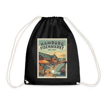 Hamburg Vintage Fish Market - Drawstring Bag - black - Front