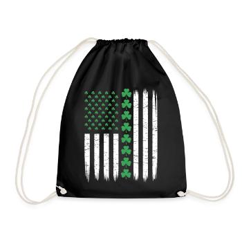 US American Flag with Shamrocks for St Patricks - Drawstring Bag - black - Front