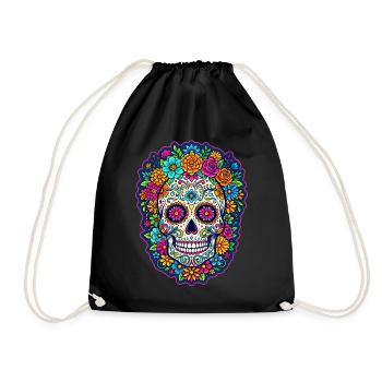Tête de mort mexicaine sugar skull crâne fleurs - Sac de sport léger - noir - Devant