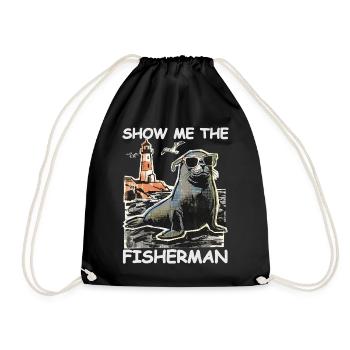 Phoque drôle à la recherche de poissons - Sac de sport léger - noir - Devant