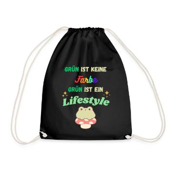 Grün ist Lifestyle – bunte Typo & Frosch - Turnbeutel - Schwarz - Vorne