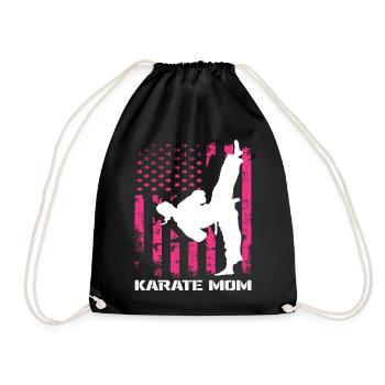 Karate Mom USA Flag Martial Arts Mom Pink - Drawstring Bag - black - Front