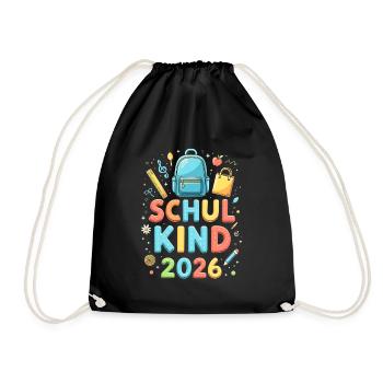 Schulkind 2026 Einschulung 2026 Schulanfang - Turnbeutel - Schwarz - Vorne