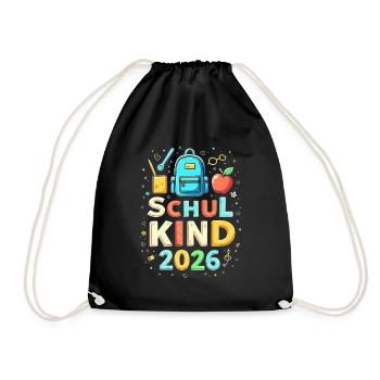 Schulkind 2026 Einschulung 2026 Schulanfang - Turnbeutel - Schwarz - Vorne