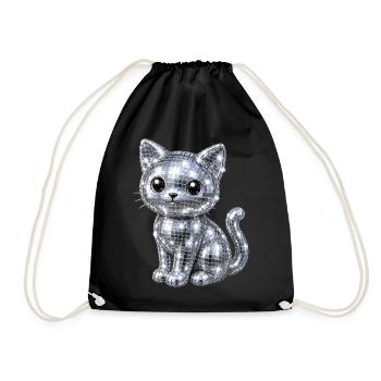 Cat Disco Glitter - Drawstring Bag - black - Front
