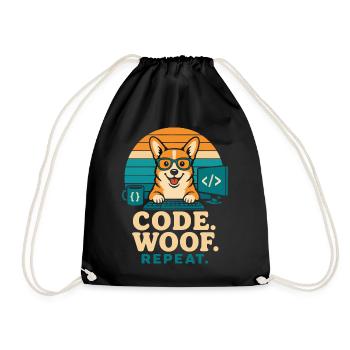 Code Woof Repeat Programmer Corgi - Drawstring Bag - black - Front