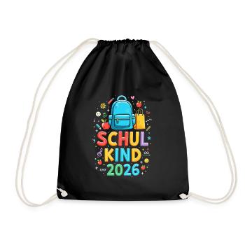 Schulkind 2026 Einschulung 2026 Schulanfang - Turnbeutel - Schwarz - Vorne