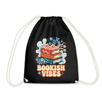Bookish Vibes Retro Bücher - Turnbeutel - Schwarz - Vorne