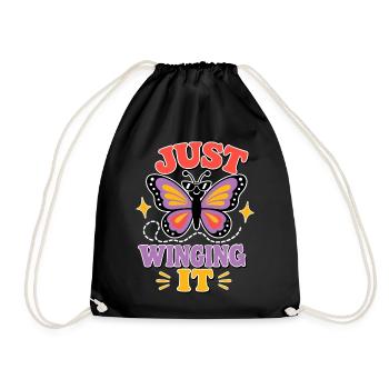 Just Winging It – Funny Butterfly - Drawstring Bag - black - Front