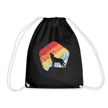 Wolf Full Moon Howling Mystic Vintage Forest Gift - Drawstring Bag - black - Front
