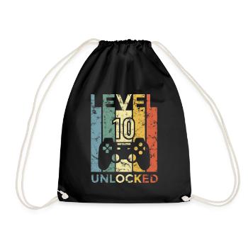 10. Geburtstag Level 10 Freigeschaltet Geschenk - Turnbeutel - Schwarz - Vorne