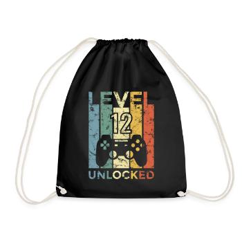12th birthday level 12 unlocked gift - Drawstring Bag - black - Front