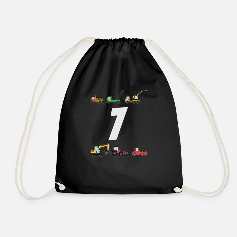 7 Geburtstag Junge Baustelle Kran Bagger Geschenk - Turnbeutel - Schwarz
