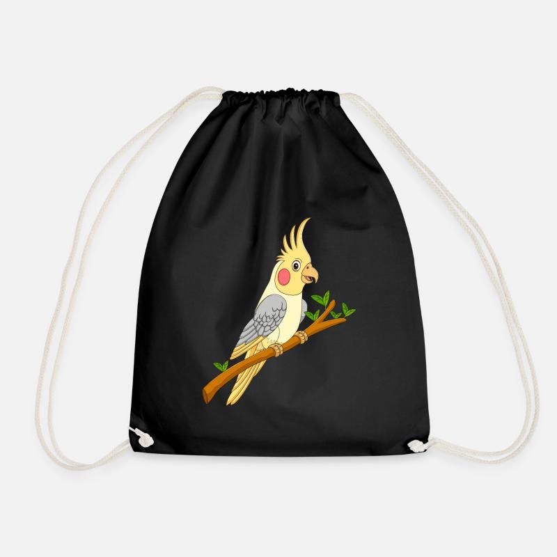 Cockatiel on branch - Drawstring Bag - black