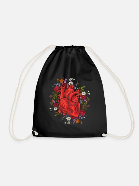Anatomische Blumen Herz - Turnbeutel - Schwarz